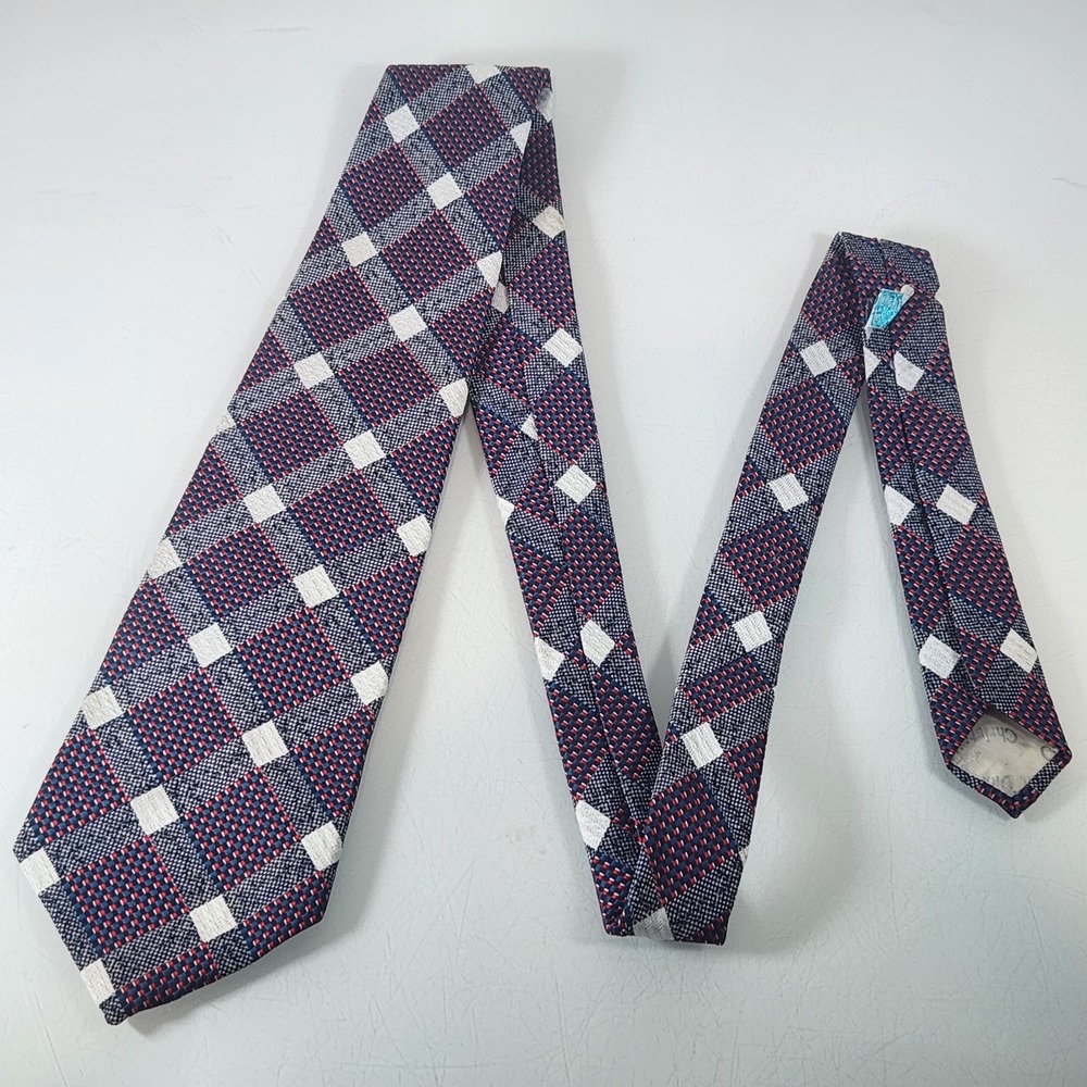 Christian Dior Blue Red Checkered Plaid Style Neck Tie - Missing Tags